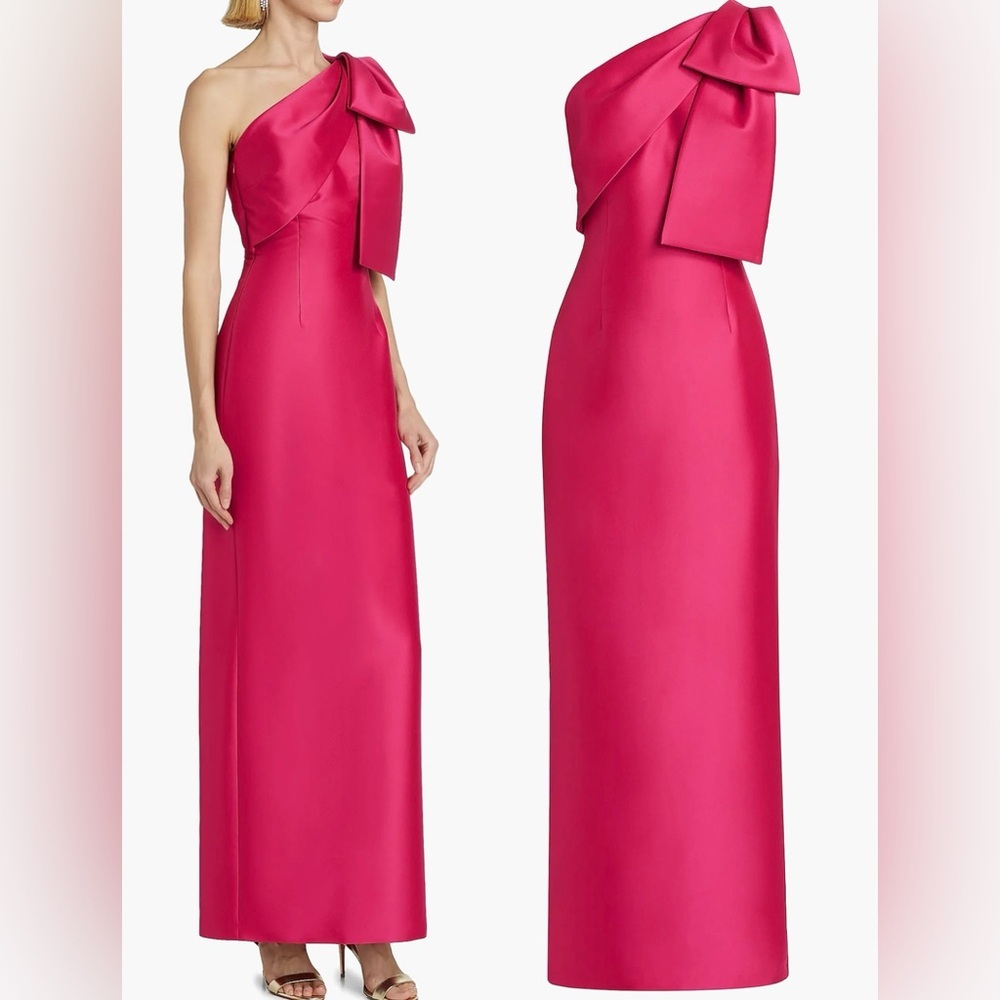 Sachin and Babi BONNIE one shoulder bow Berry Gown sz 4 - Picture 2 of 7